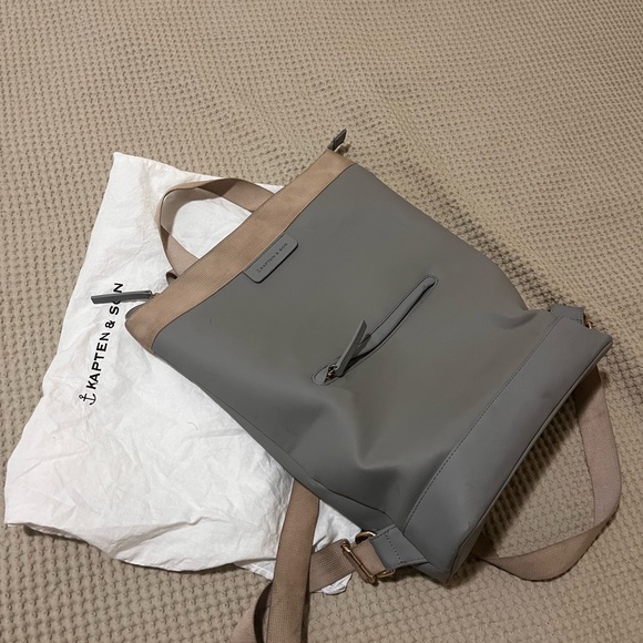 Kapten & Son Gray and Tan vegan leather Backpack or diaper bag main image 2